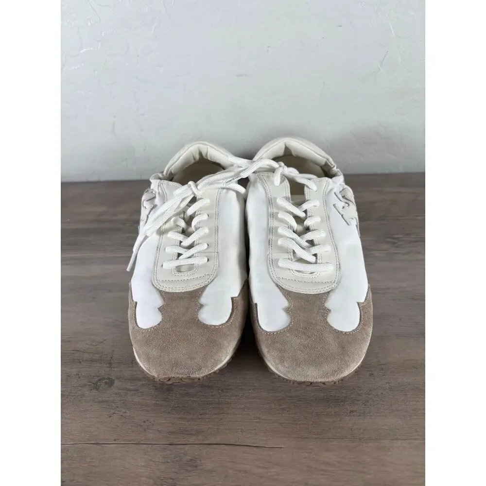 Tory Burch Bicolor Mixed Calf Leather Nylon Trainer Sneakers White Ivory Wms 9.5